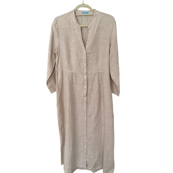 J. Mclaughlin Size L Beige Linen Long Sleeve Button-Down Lagenlook Dress - Picture 1 of 16
